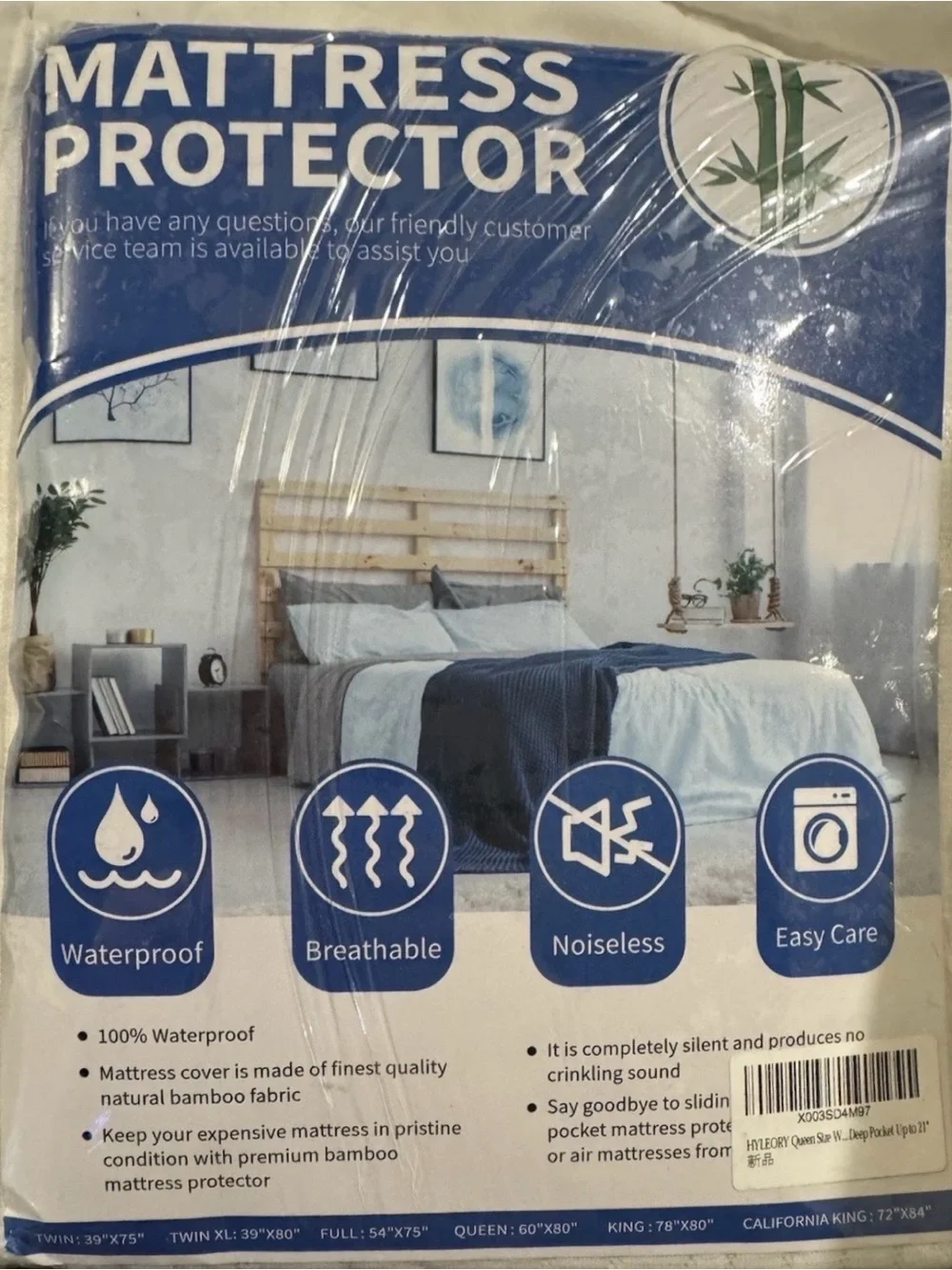 Hyleory Premium Bamboo Waterproof Queen Size Mattress Protector Cover